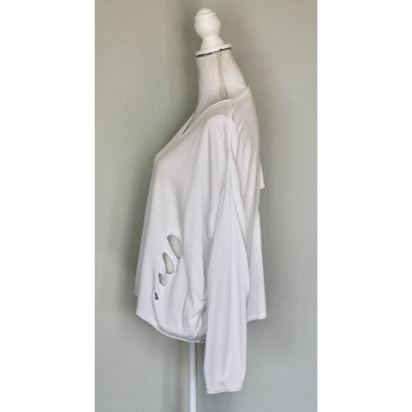 PLANET By LAUREN G White Ripped Cut Out Oversized Sweater, One Size XS S M L - Picture 5 of 11